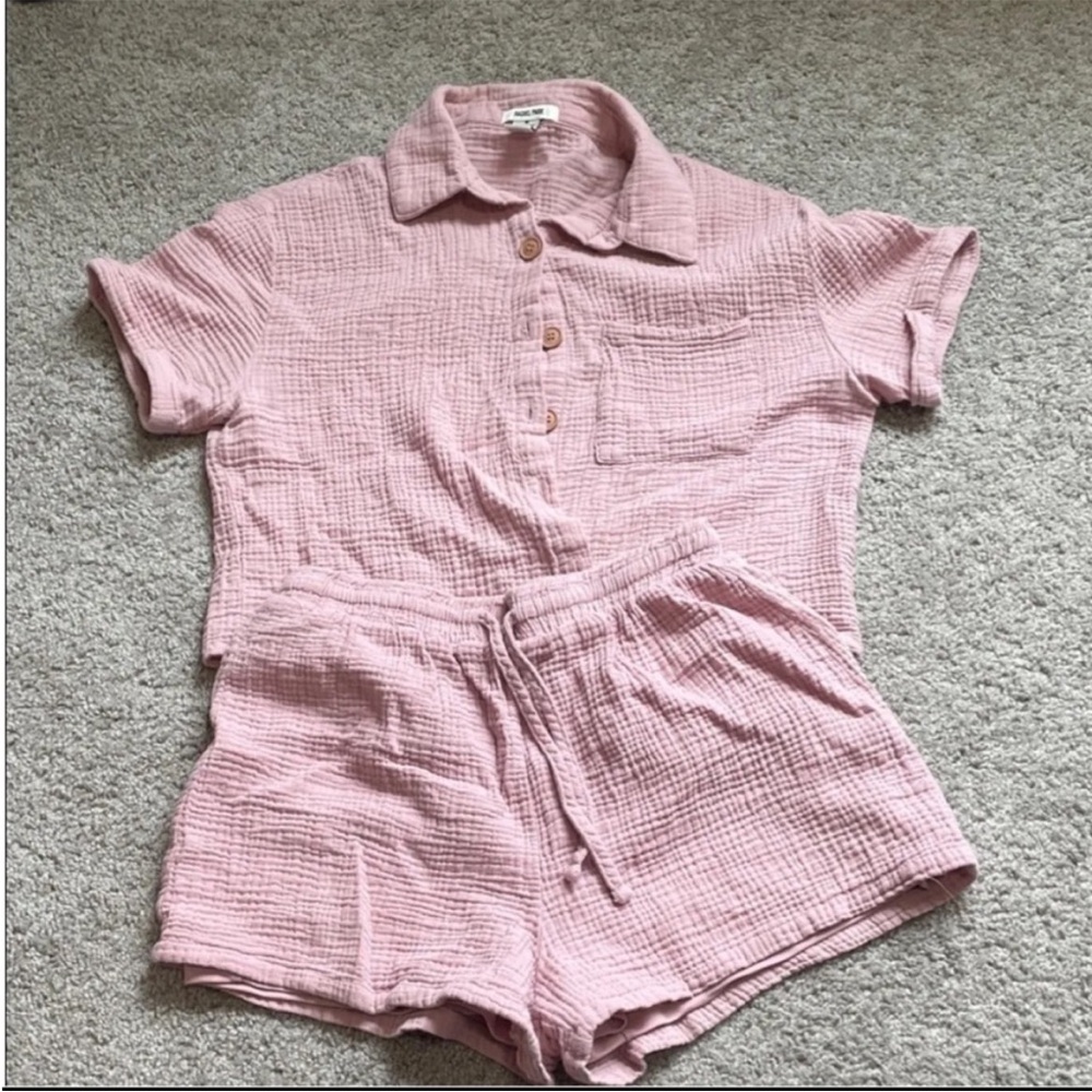 Pink Button-Up Shirt and Shorts Set